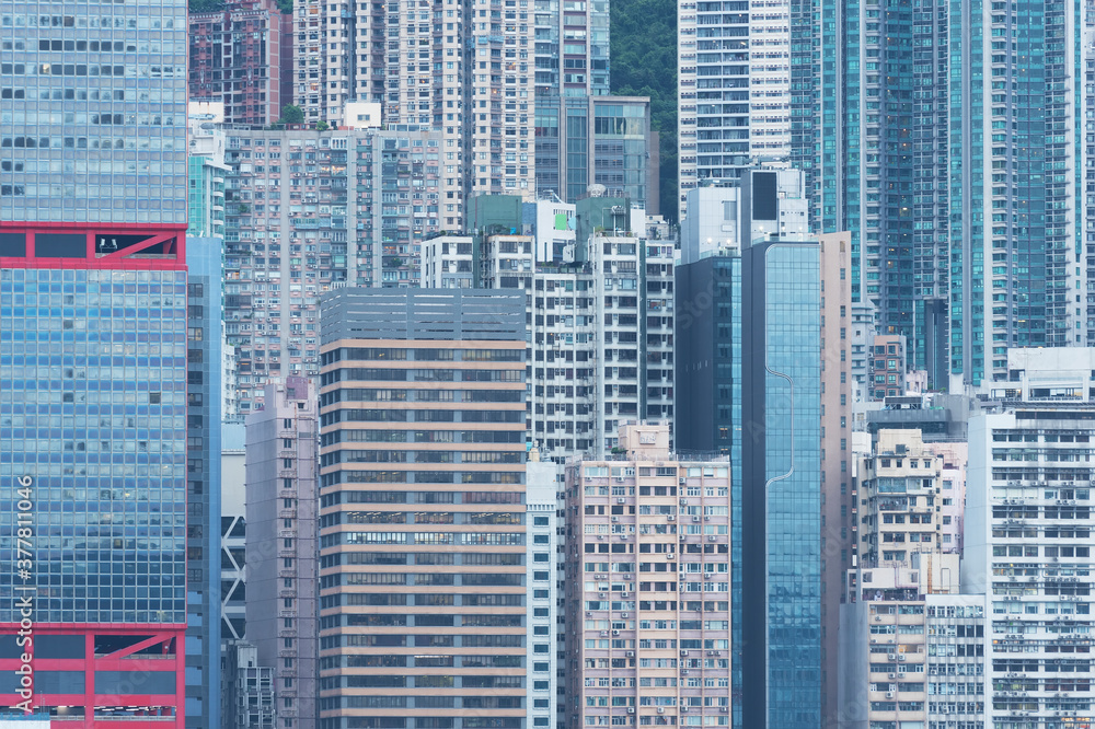 Exterior of high rise buildings of Hong Kong city