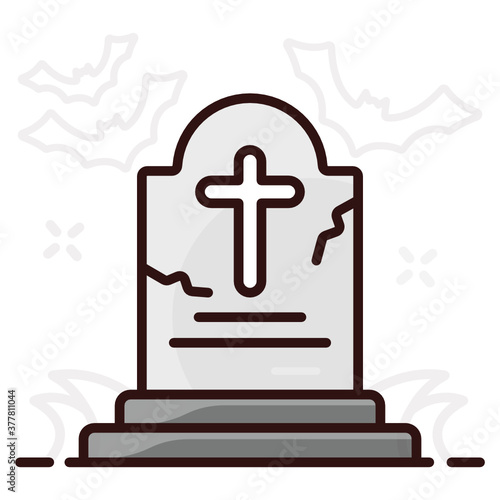 
Scary graveyard in modern flat style, flat vector 
