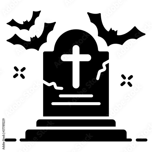 
Scary graveyard in modern style, vector 
