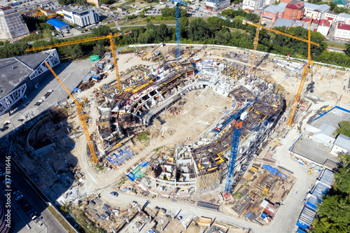 Aerial view of football stadium construction site