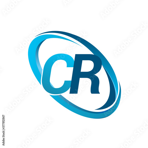 letter CR logotype design for company name colored blue swoosh. vector logo for business and company identity.