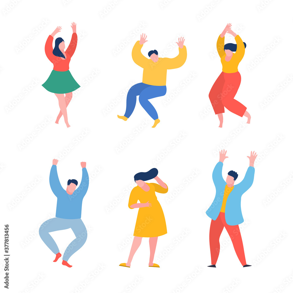Dancing people funny cartoon style. Men and women in free movement poses. Flat design. Dancing people funny cartoon style. Men and women in free movement poses. Flat design.