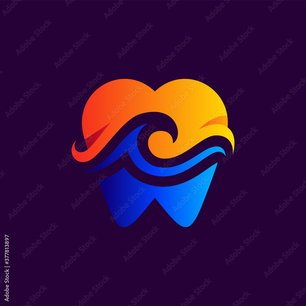 tooth with wave and beach logo design tooth with wave and beach logo design