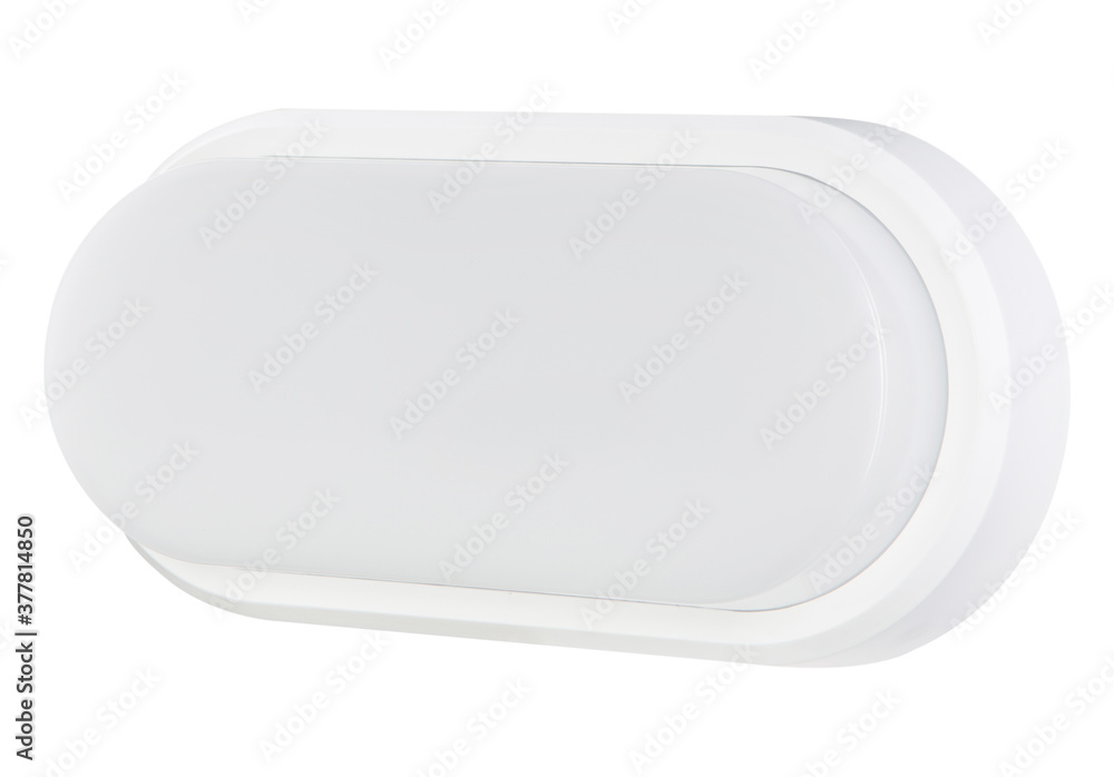 White oval shade, led lamp, side view, on a white background White oval shade, led lamp, side view, on a white background