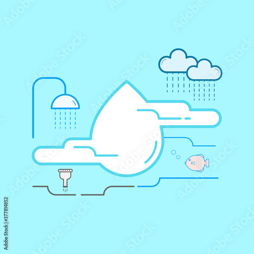 Water resources are natural and relevant to life. It is important to protect water source both for human uses and ecosystem health. Vector illustration outline flat design style. 