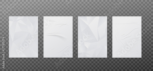 Paper sheet templates with wrinkles realistic vector illustration isolated.