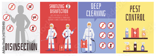 Poisoning insects service horizontal picture, flat cartoon vector illustration