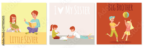 Set of brothers and sisters together, flat cartoon vector illustration isolated