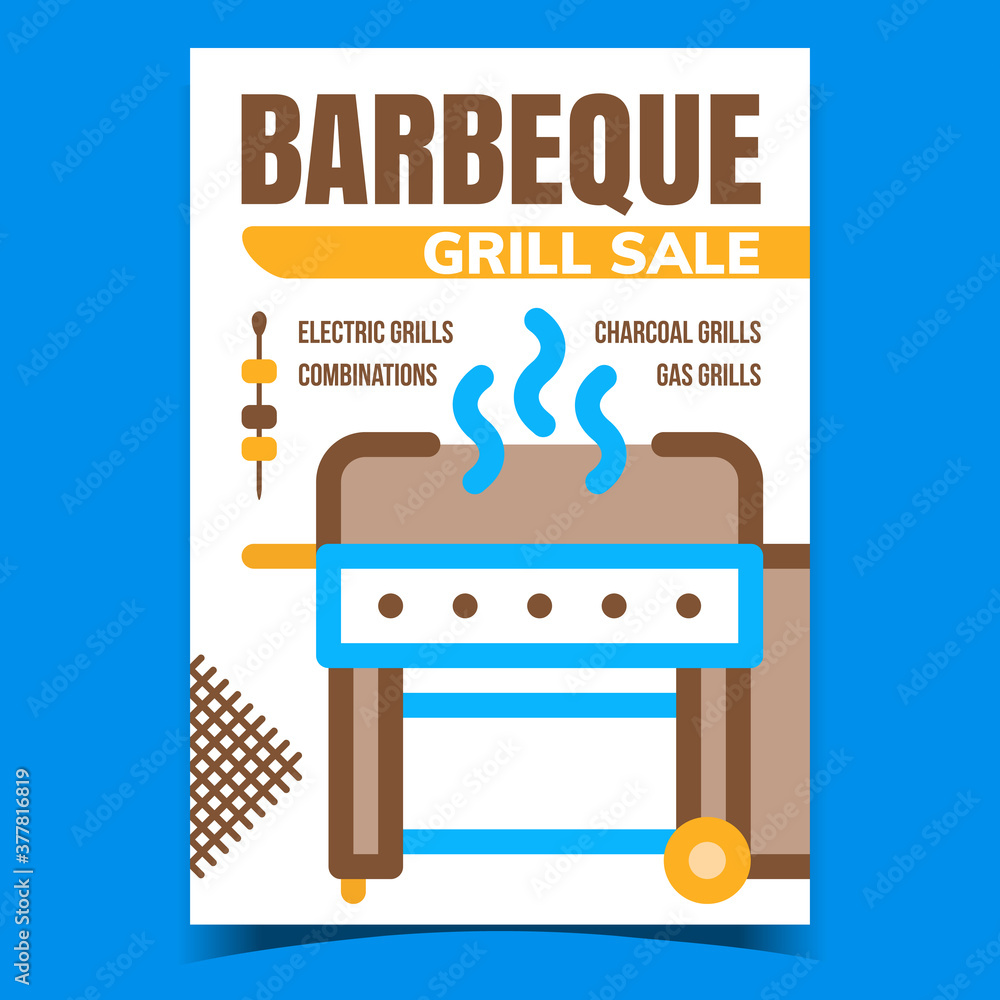 Barbeque Grill Sale Advertising Poster Vector. Combinations, Electric, Charcoal And Gas Grills Store Assortment Creative Promotional Banner. Equipment Store Concept Template Style Color Illustration Barbeque Grill Sale Advertising Poster Vector. Combinations, Electric, Charcoal And Gas Grills Store Assortment Creative Promotional Banner. Equipment Store Concept Template Style Color Illustration
