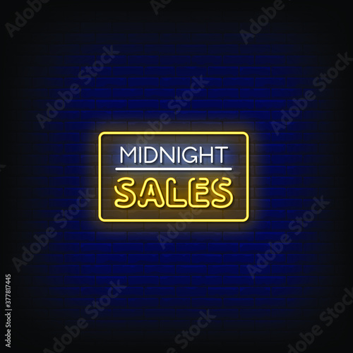 Midnight Sales Neon Signs Style Text Vector