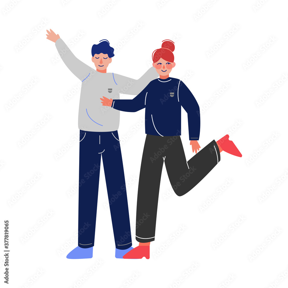 Cheerful Students Posing Together, Boy and Girl Teenagers Characters Vector Illustration Cheerful Students Posing Together, Boy and Girl Teenagers Characters Vector Illustration