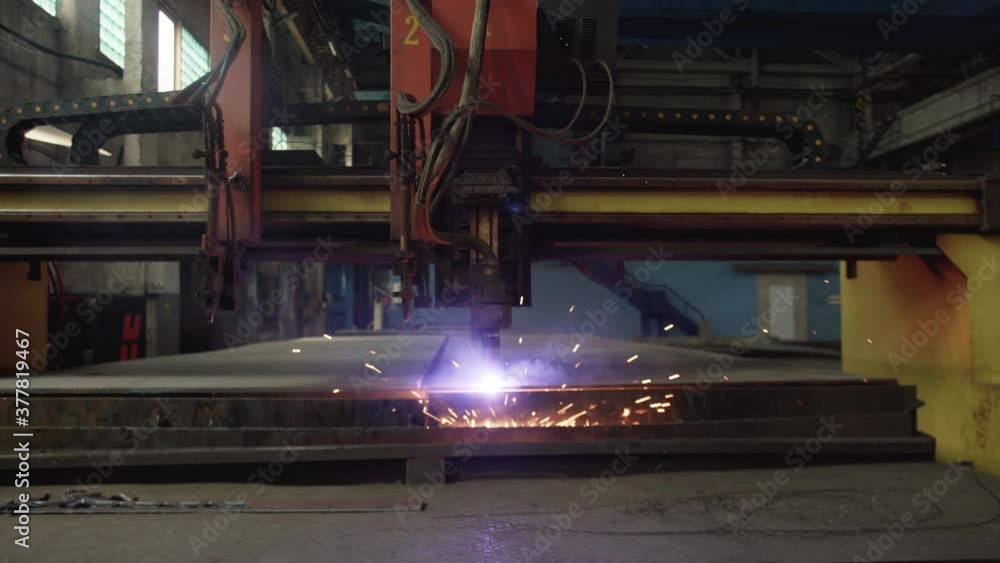 Plasma cutting of metal on a CNC machine. Fire cutting of thick sheet ...