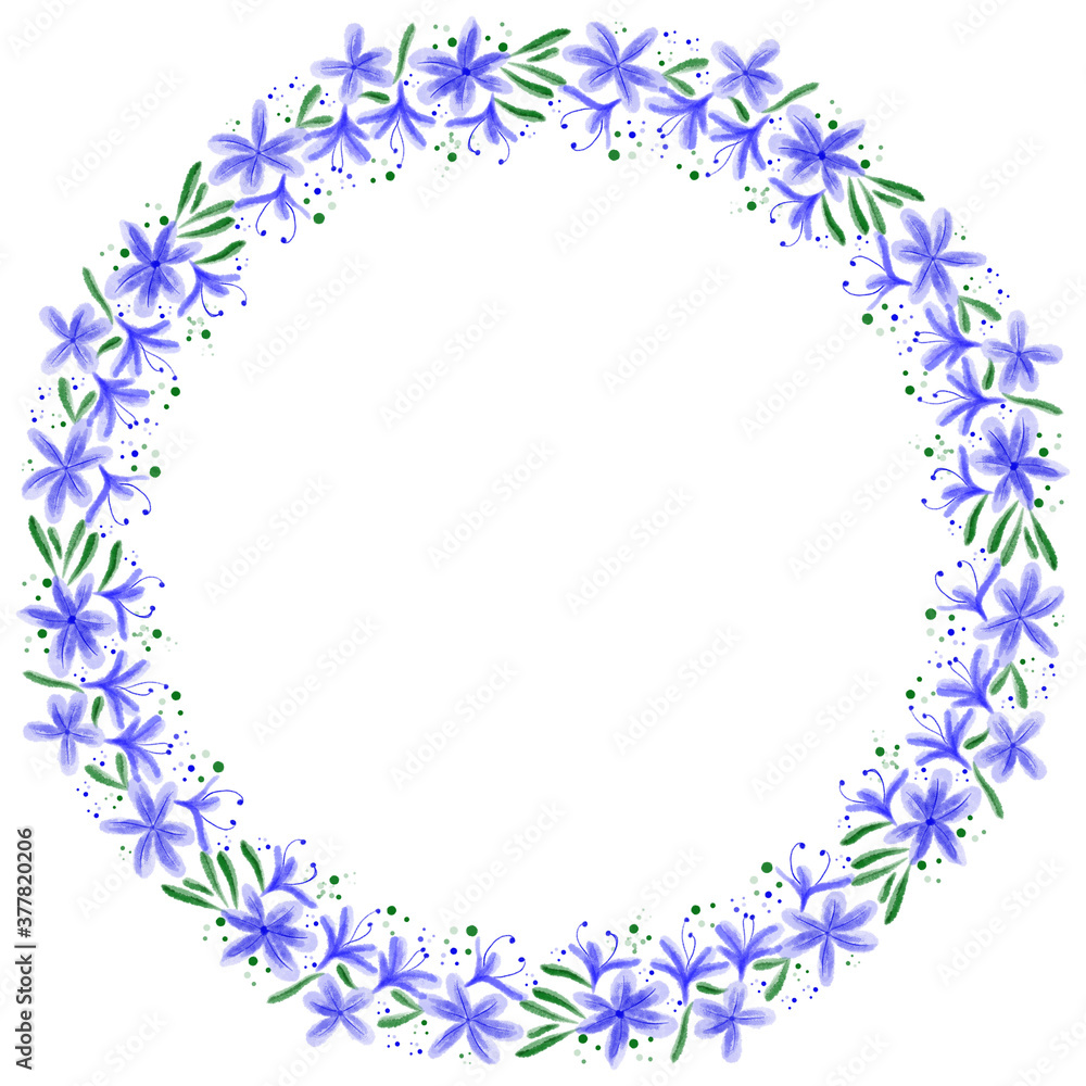 Wreath with elegant blue flowers