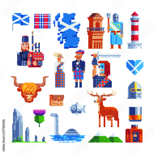 Valokuvatapetti Scotland country icons in set collection for design