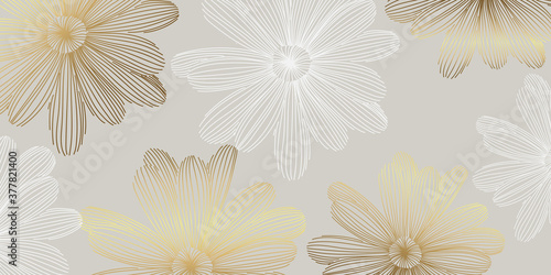Lxuury Gold flower wall art background. Floral pattern design vector illustration.