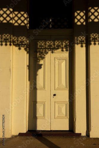 Old fashioned doorway with shadows.
