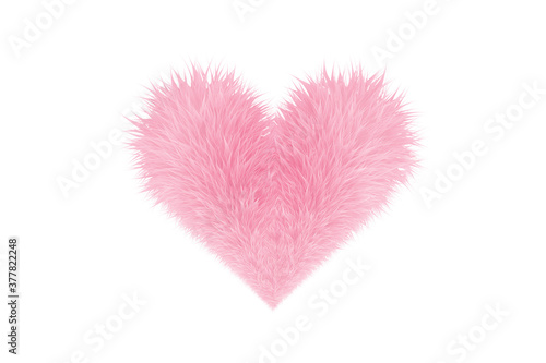 Heart symbol has sweet pink fur isolated on white background.