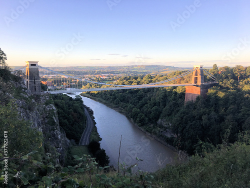 A view of the Clifton Suspension Bridge in the early morning