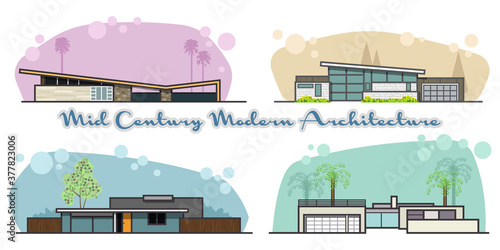 Mid Century Modern Houses Architecture Style from the 1950s, Atomic Age Buildings 