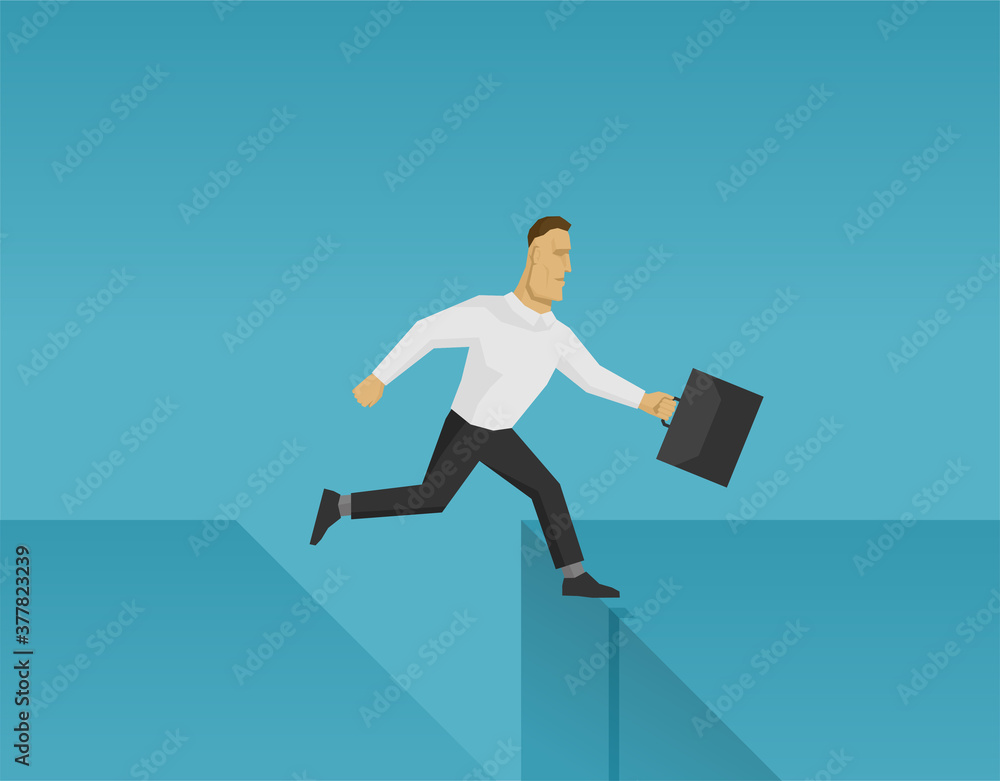 Businessman jumps over the abyss - business competition or crisis management conceptual illustration in low poly style Businessman jumps over the abyss - business competition or crisis management conceptual illustration in low poly style