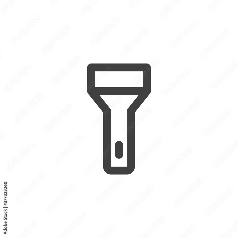Flashlight line icon. linear style sign for mobile concept and web design. UI flashlight outline vector icon. Fly mode symbol, logo illustration. Vector graphics Flashlight line icon. linear style sign for mobile concept and web design. UI flashlight outline vector icon. Fly mode symbol, logo illustration. Vector graphics