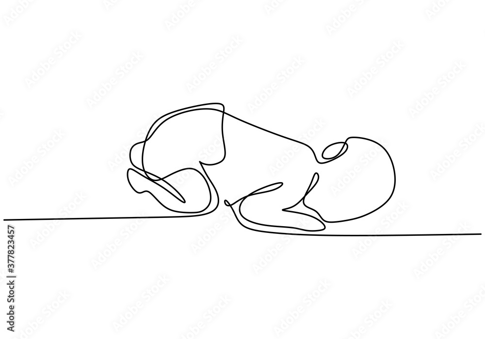 One continuous line drawing of cute sleeping baby. A newborn baby boy ...