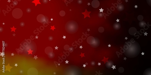 Dark Green, Red vector backdrop with circles, stars. Abstract illustration with colorful shapes of circles, stars. Design for textile, fabric, wallpapers.