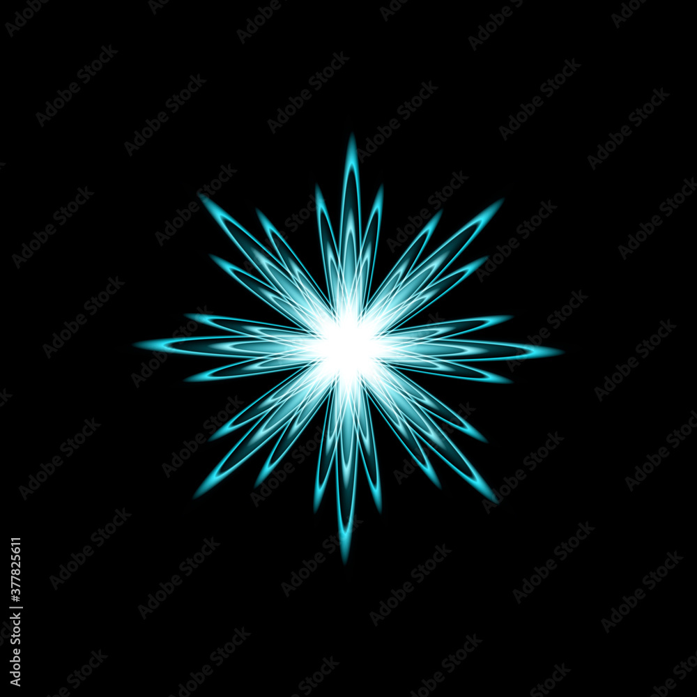 Fototapeta premium Sparkling beautiful snowflake isolated on black. Vector illustration.