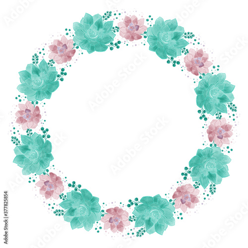 Wreath with pink and green succulents