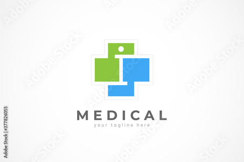 Initial I medical Logo,cross icon with letter I inside, flat design logo template, vector illustration