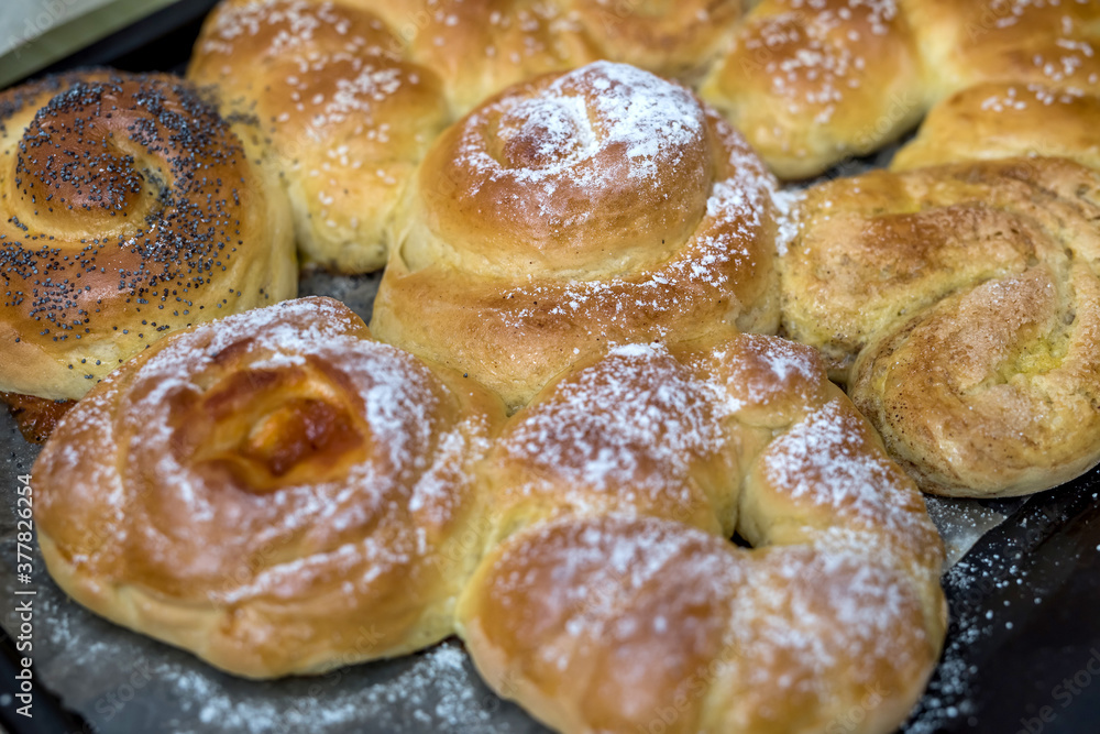 Freshly homemade baked round buns