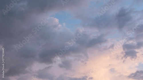 Sky with dark storm clouds. Time lapse clouds motion flow and growing. Formation of clouds before the storm