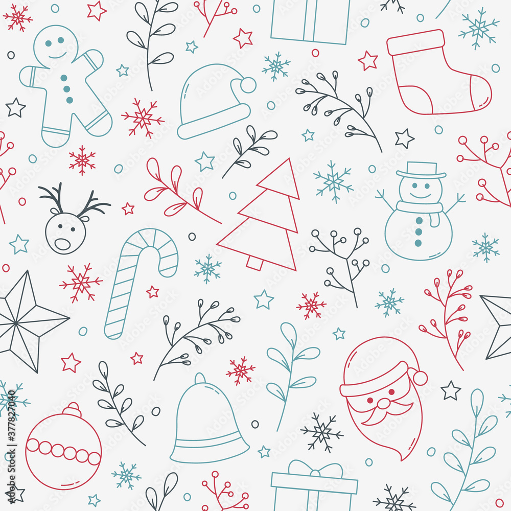 Christmas seamless pattern with ornaments. Vector