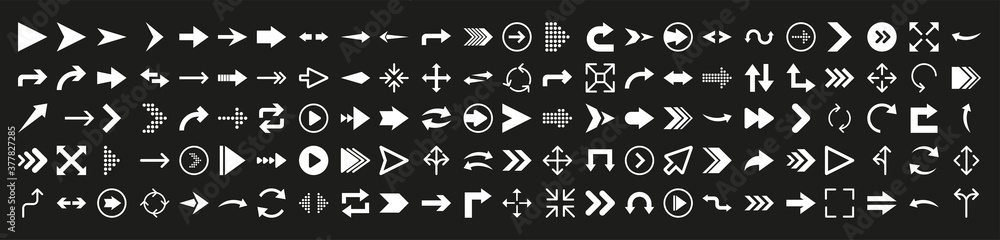 Arrows icon set in flat style on black background. Thin line. Web design. Vector illustration. Arrows icon set in flat style on black background. Thin line. Web design. Vector illustration.