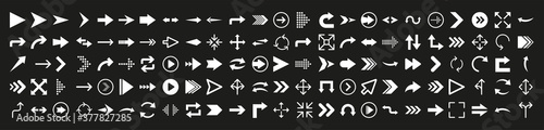 Arrows icon set in flat style on black background. Thin line. Web design. Vector illustration.