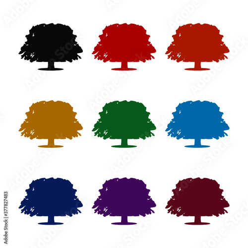 Oak tree icon, color set