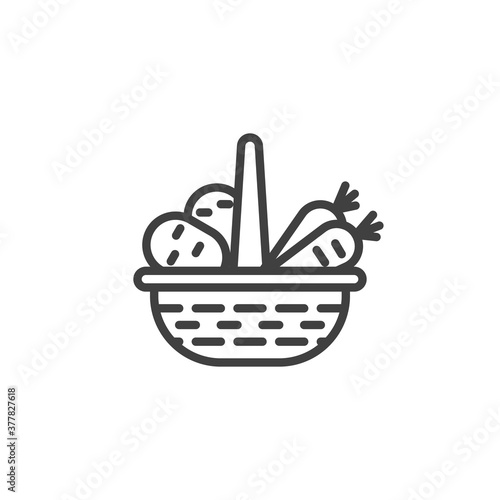 Food basket line icon. linear style sign for mobile concept and web design. Wicker basket with vegetables outline vector icon. Symbol, logo illustration. Vector graphics