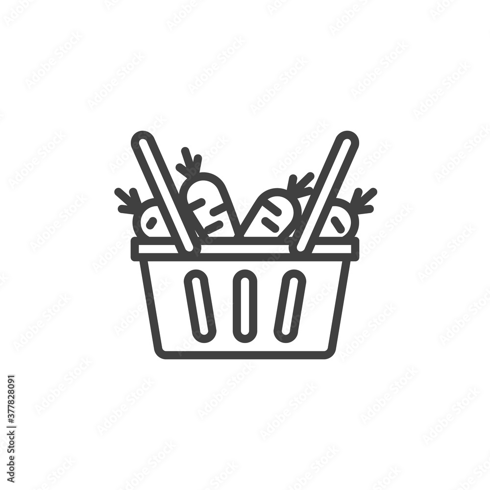 Carrot basket line icon. linear style sign for mobile concept and web design. Grocery basket with carrot outline vector icon. Symbol, logo illustration. Vector graphics Carrot basket line icon. linear style sign for mobile concept and web design. Grocery basket with carrot outline vector icon. Symbol, logo illustration. Vector graphics