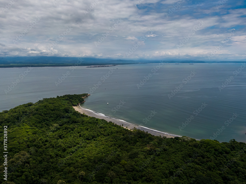 Beautiful aerial cinematic view of the San Lucas Island  National Park in Costa Rica