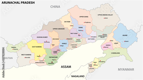 administrative and political map of indian state of Arunachal Pradesh 2020, india