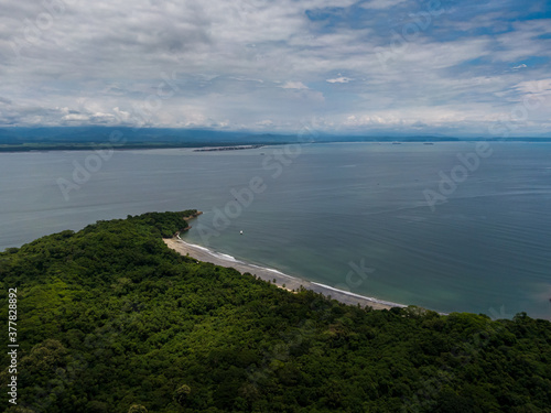 Beautiful aerial cinematic view of the San Lucas Island National Park in Costa Rica