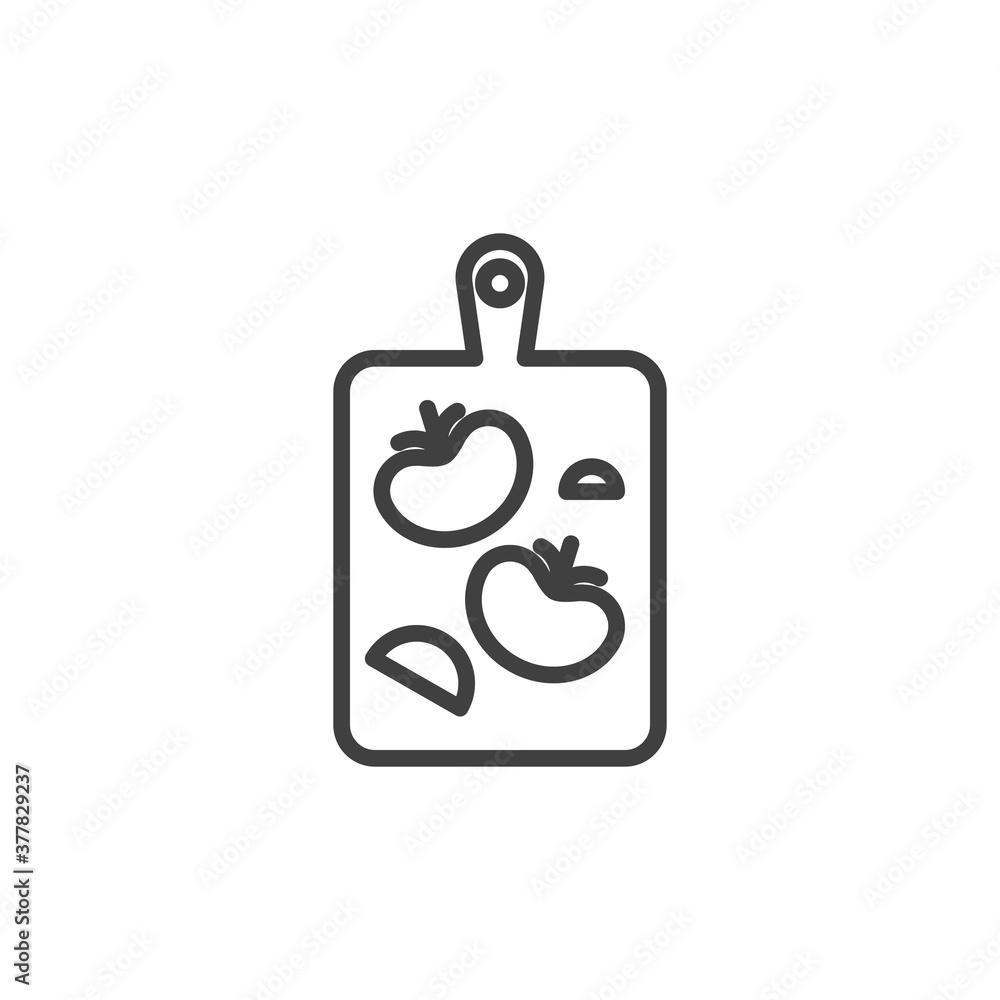 Tomatoes cut line icon. linear style sign for mobile concept and web design. Cutting board with tomato outline vector icon. Symbol, logo illustration. Vector graphics Tomatoes cut line icon. linear style sign for mobile concept and web design. Cutting board with tomato outline vector icon. Symbol, logo illustration. Vector graphics