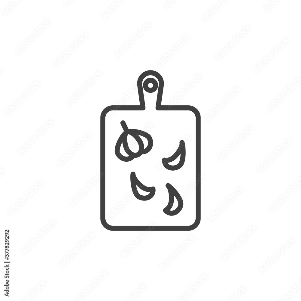 Garlic cut line icon. linear style sign for mobile concept and web design. Cutting board with garlic outline vector icon. Symbol, logo illustration. Vector graphics Garlic cut line icon. linear style sign for mobile concept and web design. Cutting board with garlic outline vector icon. Symbol, logo illustration. Vector graphics