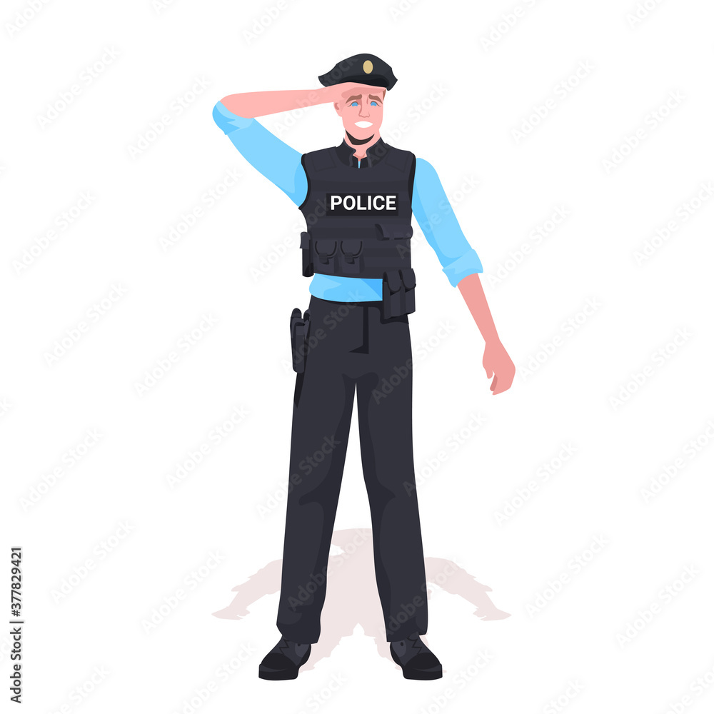 policeman in tactical gear riot police officer standing pose protesters and demonstration control concept full length vector illustration