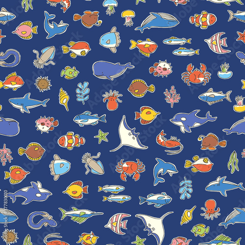 Seamless pattern of a pretty fish,