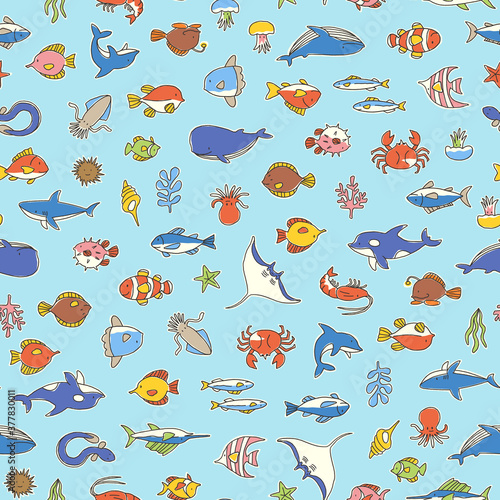 Seamless pattern of a pretty fish,