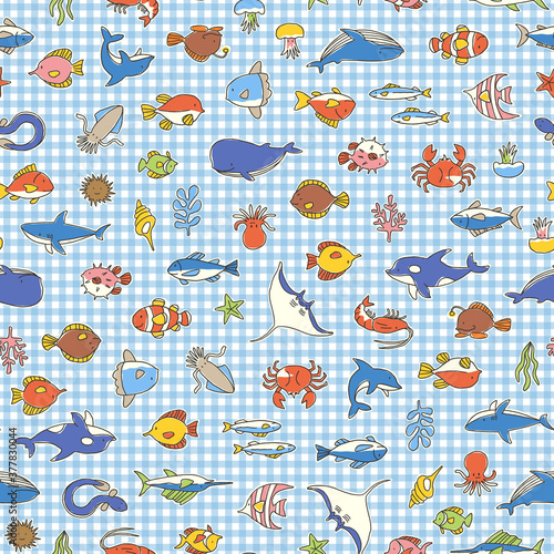 Seamless pattern of a pretty fish,