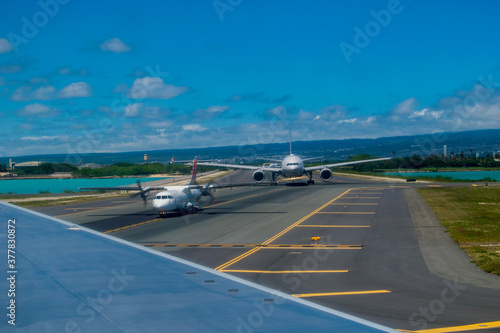 airplane traffic on the runway
