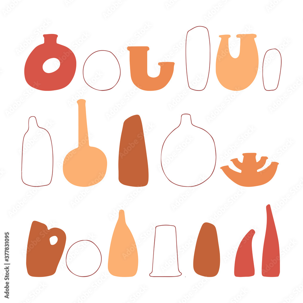Abstract set vases in pastel terracotta natural colors. Hand drawn vases. Collection of contemporary art. Abstract geometrical elements, shapes for print, social media, posters, postcards, flyer Abstract set vases in pastel terracotta natural colors. Hand drawn vases. Collection of contemporary art. Abstract geometrical elements, shapes for print, social media, posters, postcards, flyer