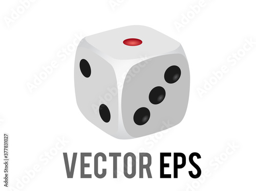 Vector six sided white game die emoji icon, showing sides of 1, 2, 3